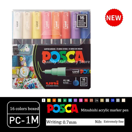 UNI Posca Markers marcadores PC-1/3/5M Acrylic Permanent Graffiti Pen Art Supplies For Rock Metal Leather Ceramic Glass Plastic