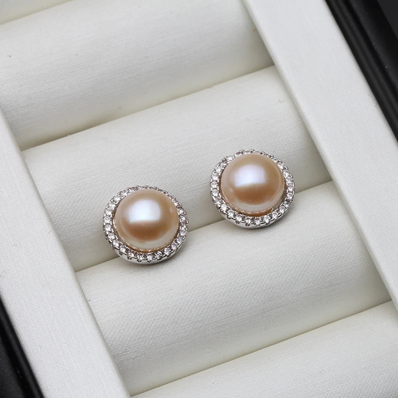 Wedding Natural White Freshwater Pearl Earrings 925 Silver Women,Fashion Cute Bridal Round Earrings Fine Jewelry Party Gift