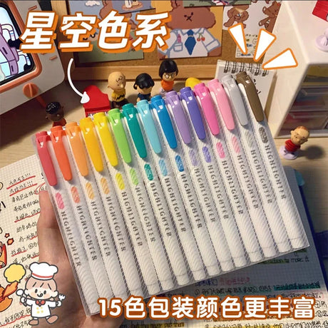 5/15/25 Colors Double Headed Highlighter Pen Set Fluorescent Drawing Markers Highlighters Pens Art Cute Pastel Stationery