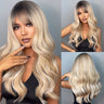 HAIRCUBE Long Ombre Brown Black Light Blonde Synthetic Wigs with Bangs Heat Resistant Straight Wigs for Women Natural