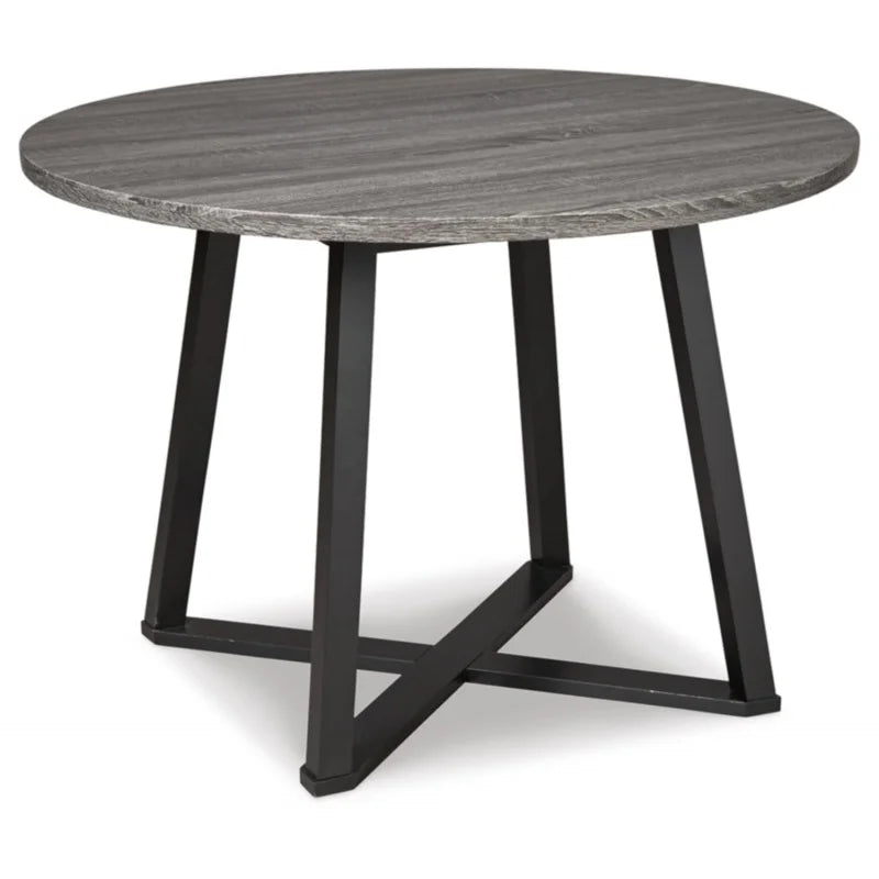 Signature Design by Ashley Centiar Mid Century Round Dining Room Table with Metal Legs, Gray & Black