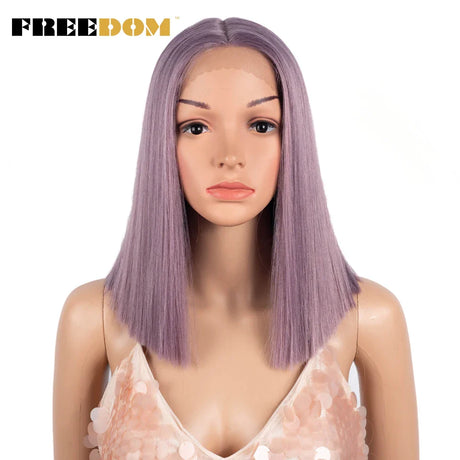 FREEDOM Synthetic Lace Wig Short Bob Straight Middle Part Lace Wigs Blue White Pink Purple Ombre Color Cosplay Wigs For Wome