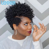 Lekker Short Curly Human Hair Wigs For Black Women Pixie Bob Afro Kinky Brazilian Remy Natural Part Side With Bangs Cheap Wigs