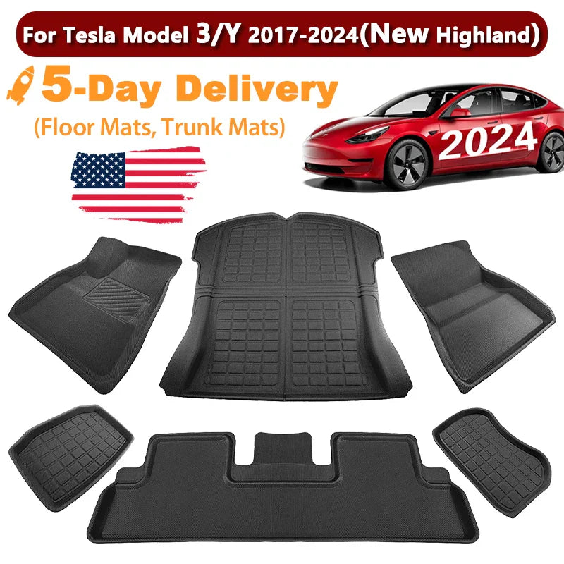 Fits New Tesla Model Y 3 Highland Floor Mat Trunk Luggage Mat LHD RHD 2017 to 2024 Left Right Rudder Four Seasons Floor Liner