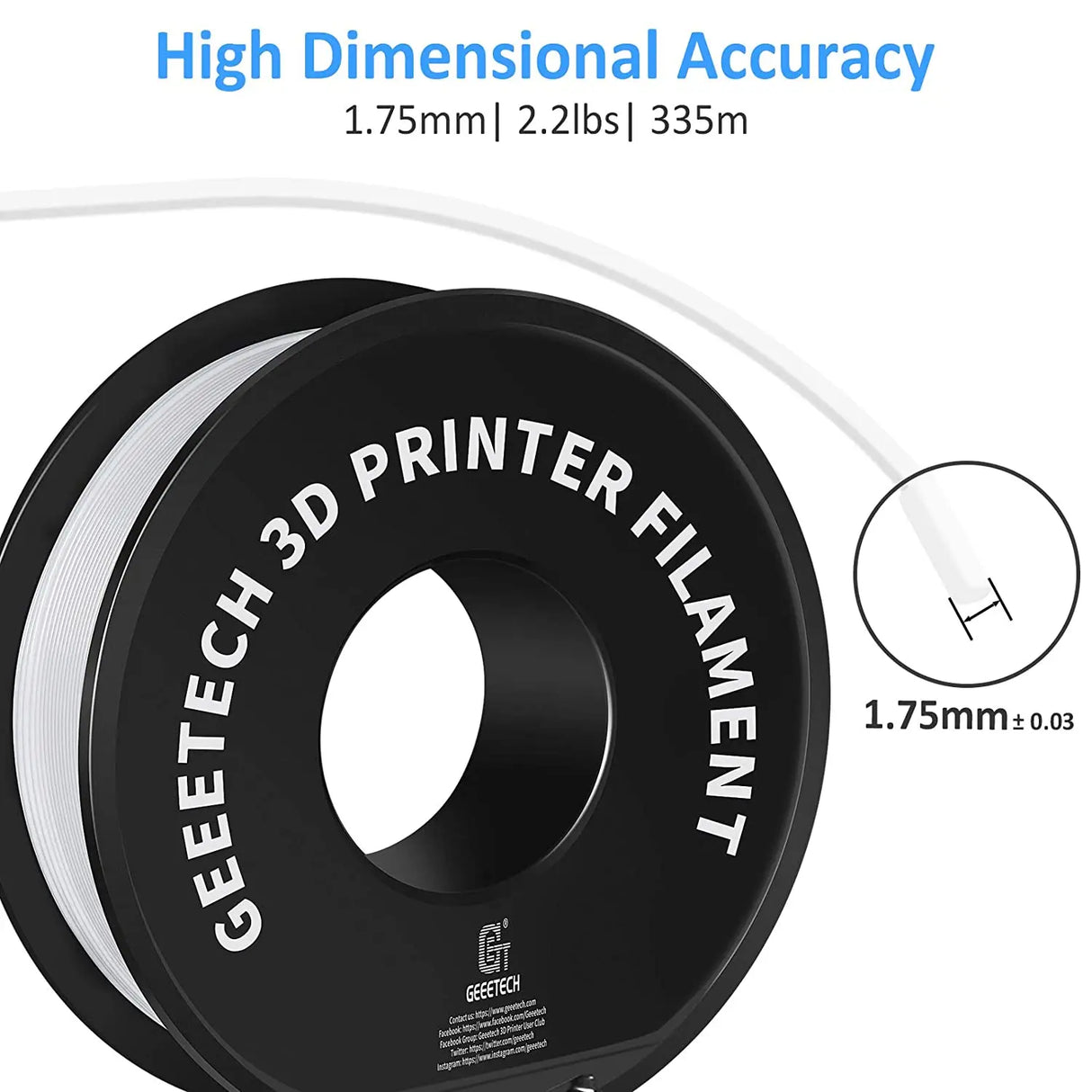 GEEETECH 3D Printing Materials PLA Filament For FDM 3D Printer 1 Kg (2.2lbs) Vacuum Packaging 1.75mm +-0.03mm