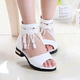 3 5 9 10 12 Years Kids Bow Sandals Children Girls Summer Cute Sandals Beach 2021 Princess Fashion High Heels Tassel School Shoes