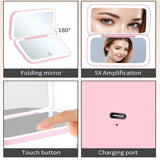 2-Sided LED Rechargeable Makeup Mirror with 5X Magnifying Compact Pocket Travel Aesthetic Vanity Mirrors Make Up Cosmetic Tools