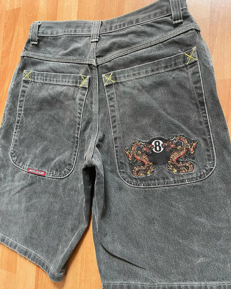 Y2K Hip Hop JNCO baggy jeans Denim Shorts vintage pattern Men Women Summer New Harajuku Gothic Men Basketball Shorts Streetwear