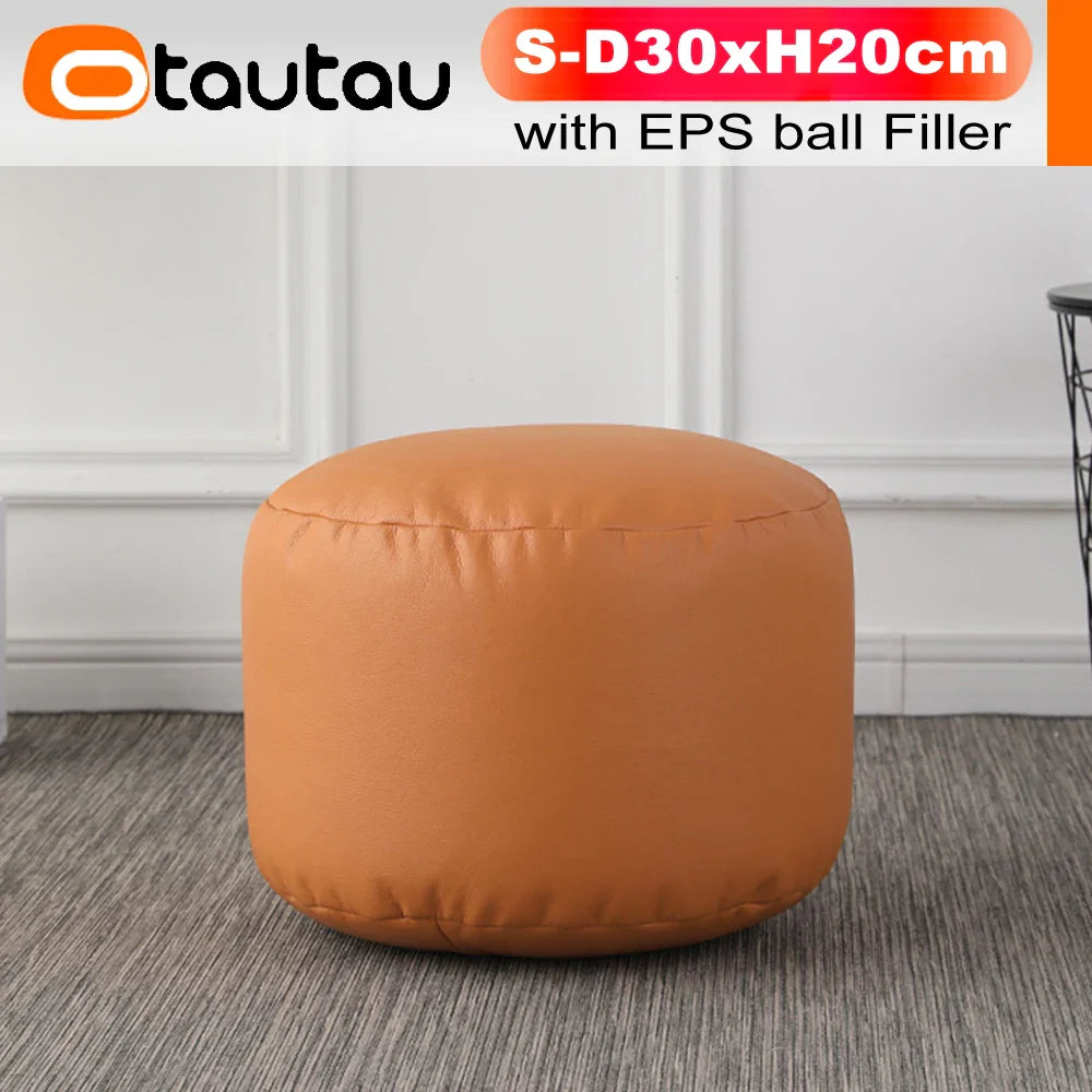 OTAUTAU Small Round Faux Leather Ottoman Stool Beanbag Pouf Footstool Stuffed Bean Bag Footrest Floor Corner Seat Puff JD004