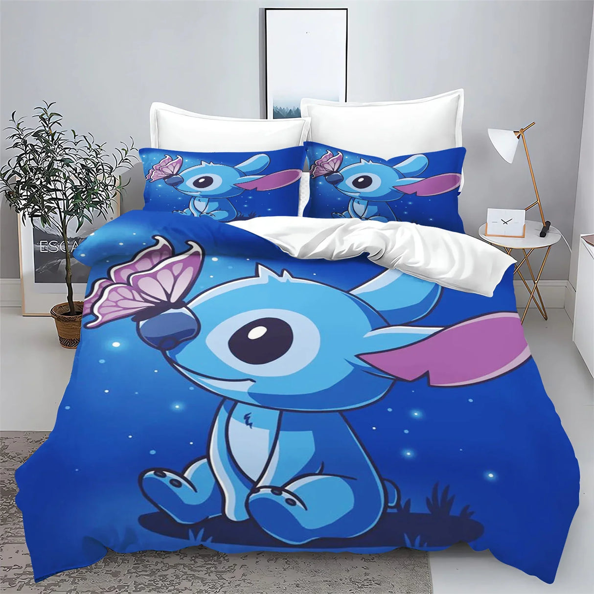 Stitch Bedding Set Cute Printed Cartoon Quilt Cover Duvet Cover Comforter Sets King Size 100% Polyester