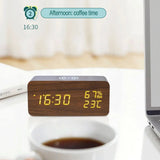 Wood Grain Digital Alarm Clock With Wireless Charging Home LED With Temperature And Humidity Display Clock Small Alarm Clock