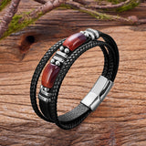 Natural Red Blue Tiger Eye Stone Men's Bracelet,Classic Multi-layer Braided Leather,Charm Bracelet For Man Jewelry Accessories