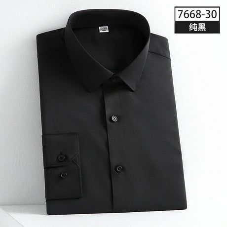 2023  Long Sleeve Elastic Male Formal Solid Regular Fit Business Men Dress Shirts without Front Pocket Stretch