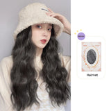 AS  Syntheti Curly hair Lamb wool fisherman hat Berets  Wig Natural Black Straight Wigs Naturally Connect Synthetic Hat Wig Adju