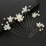 Pearl Flower Hairpin Side Comb Golden Leaf Shaped Alloy Tiaras Wedding Bride Insert Hair Clips Hair Jewelry Bride Headwear