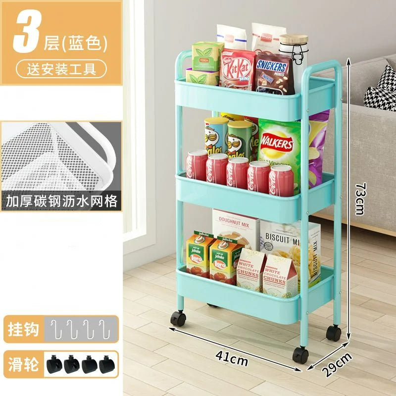 Small Cart Storage Rack Kitchen Bedroom 3 Layers Snacks Mobile Cart Bathroom Storage Rack Kitchen Islands Trolleys Rolling Cart