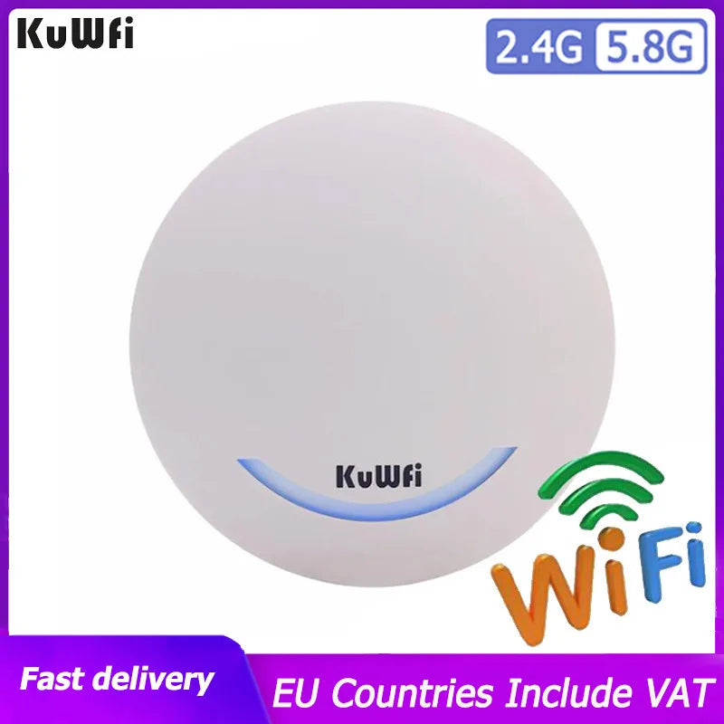 KuWFi 1200Mbps Wi-fi router Ceiling Mount Ethernet Port AP  Wireless Access Point 48V Wifi amplifier with 4dBi Wifi antenna