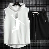 Summer Men's Two Piece Set CasualT-Shirt and Shorts Set Mens Sports Suit Fashion Short Sleeve Tracksuit Hooded T-shirt