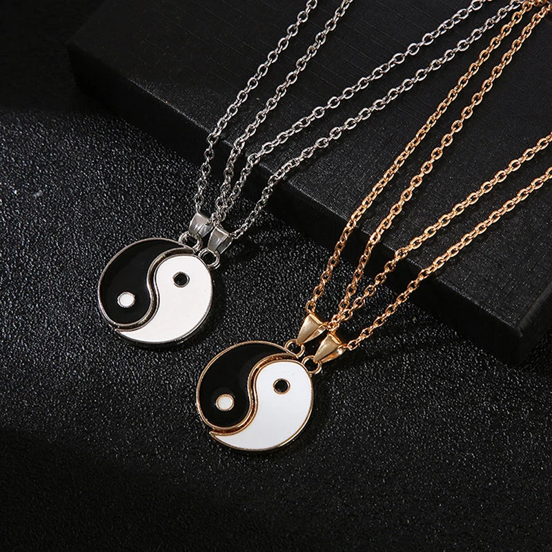 2Pcs Tai Chi Yin Yang Couple Bracelets Necklaces Set Pendant Adjustable Braid Chain Bracelet Matching Lover Bracelets Choker