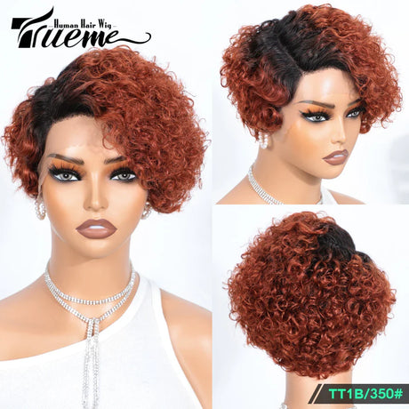 Short Pixie Curly Bob Wig Lace Front Human Hair Wigs For Women Colored Brazilian Deep Curly Transparent Lace Part Human Hair Wig