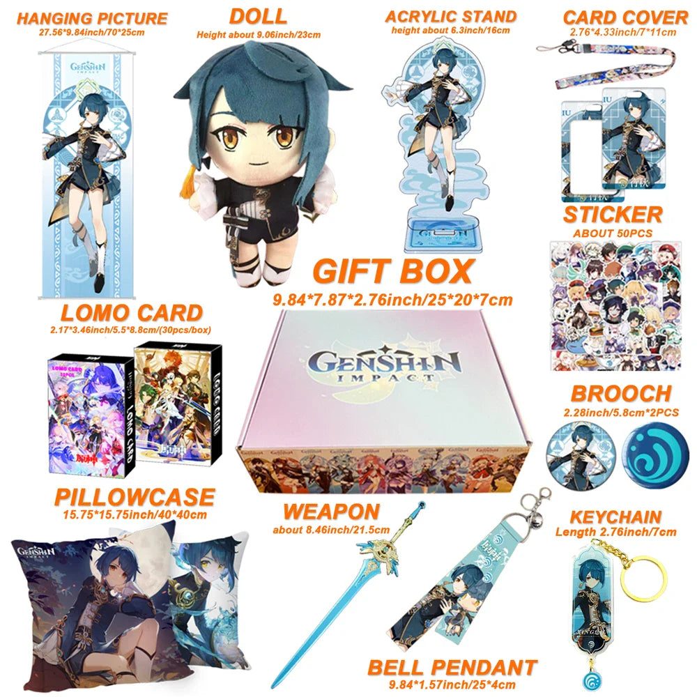 Genshin Impact Xianyun Navia Fontaine Furina Neuvillette Wriothesley Focalors Baizhu Kaveh Gift Box Include Keychain Doll Pillow