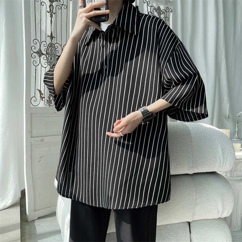 Told Tale Male Simple Stripe Polo Shirt Men Clothing Loose Casual Men's Shirts Summer Male Short Sleeve Shirts Pullover