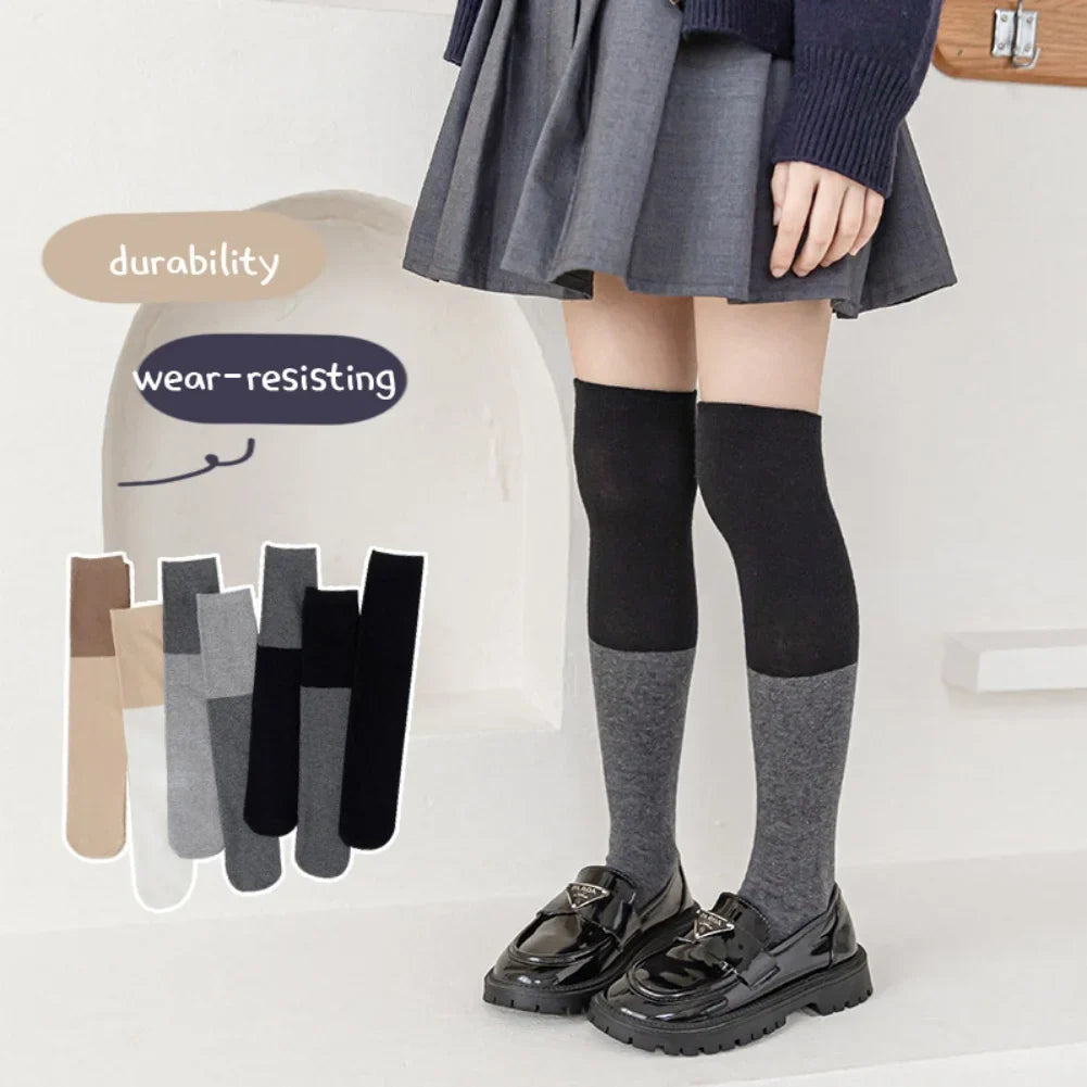 35-42cm Kids Girls Splicing Stockings Winter Warm High Thigh Long Socks Over The Knee Tube Leg Warmers School Casual Girl Socks