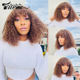 Trueme Curly Human Hair Wigs Colored Brazilian Bob Human Hair Wigs For Women Ombre Black Brown Deep Curly Full Wig With Bangs