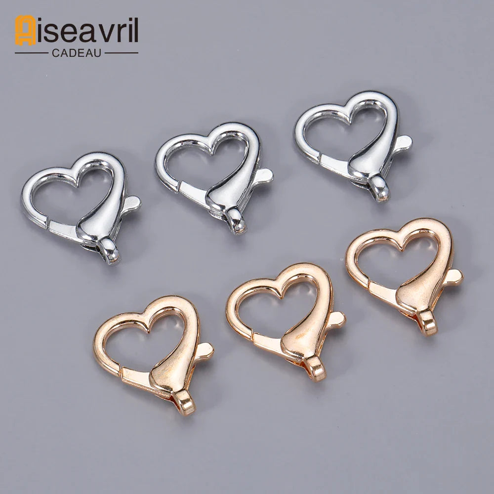 10pcs Heart Lobster Clasp Hook Clip Buckle Spring Snap for DIY Keychain Jewelry Key Ring Holder Making Connector Accessories