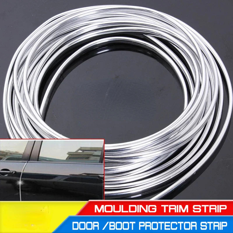 6M Car Door Chrome Moulding Trim Strip Edge Scratch Guard Protector Cover Strip Roll Chrome Styling Moulding Trim Strip