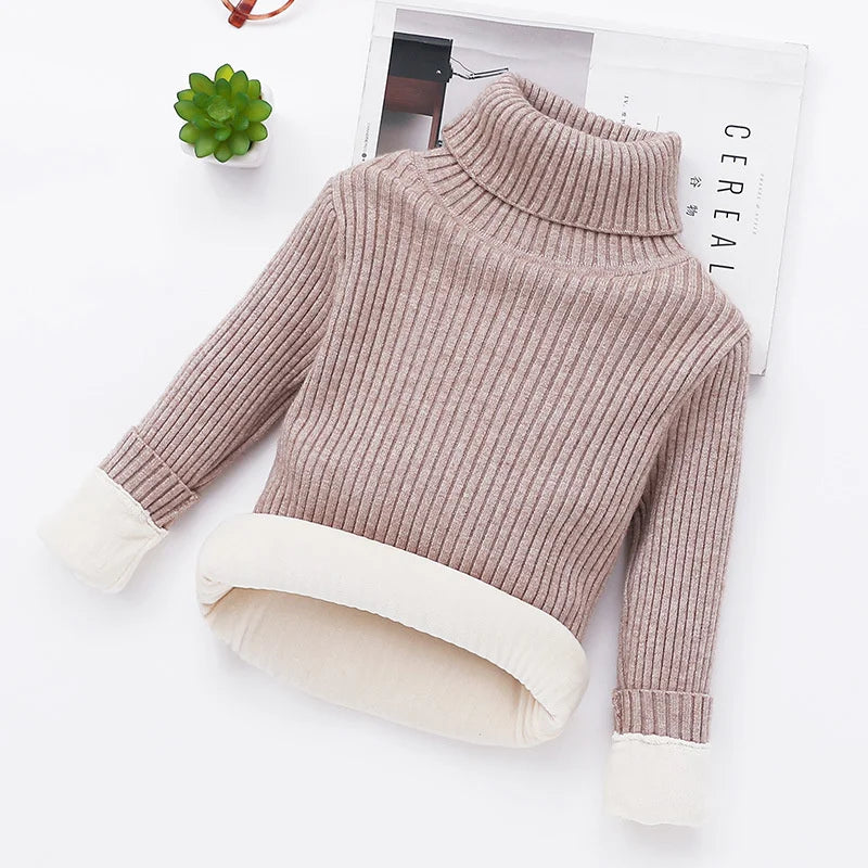 Children Padded Sweater Autumn Winter Kids Turtleneck Knitwear Pullovers Baby Cotton Top Clothing Solid Warm Bottoming Shirt