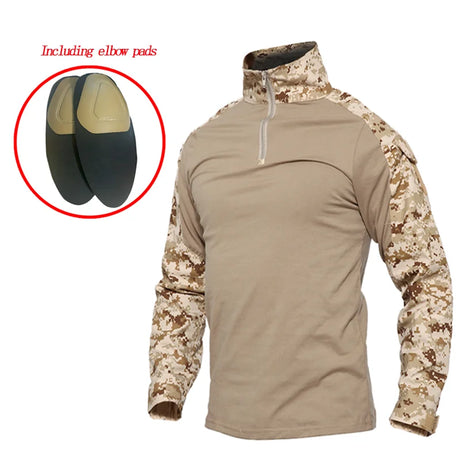 Men Combat Work Clothes Long Sleeve Tactical Elbow Pads Uniform Cotton Military CP Camouflage Shirt Man T Shirts