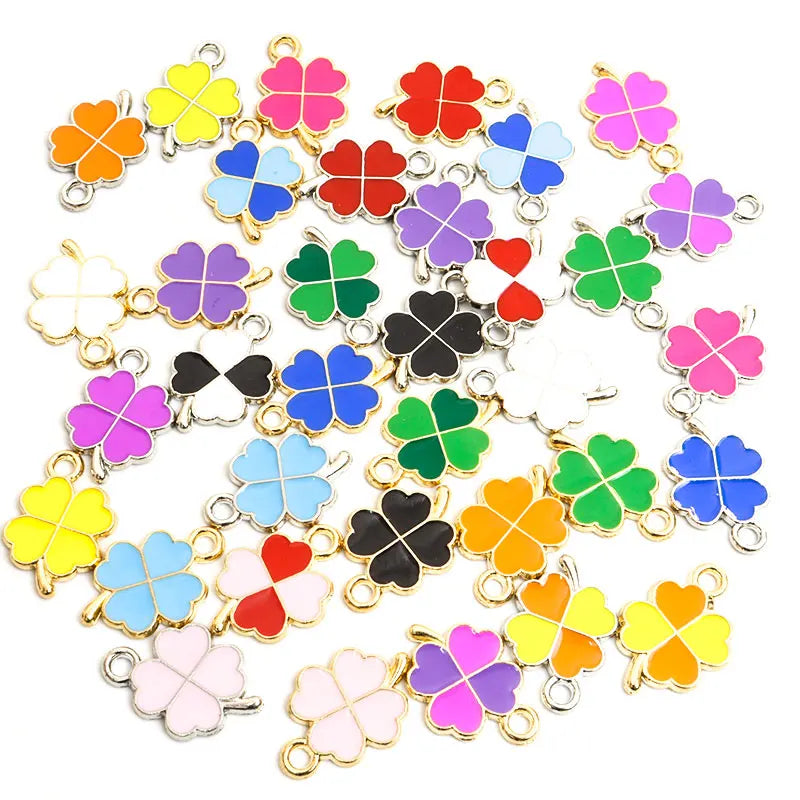 Dopamine Four-leaf Clover Enamel Charms 20pcs DIY Necklace Bracelet Earrings Keyring Amulet Pendants Creative Gift Accessories