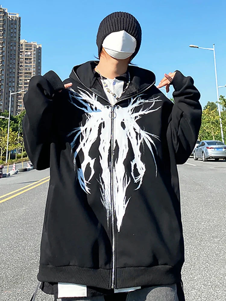 Hoodies Anime Oversized Hoodie Men's Clothing Goth Hip Hop Print Harajuku Sweatshirt Zip up Top Women Kawaii Hooded Y2k Clothes