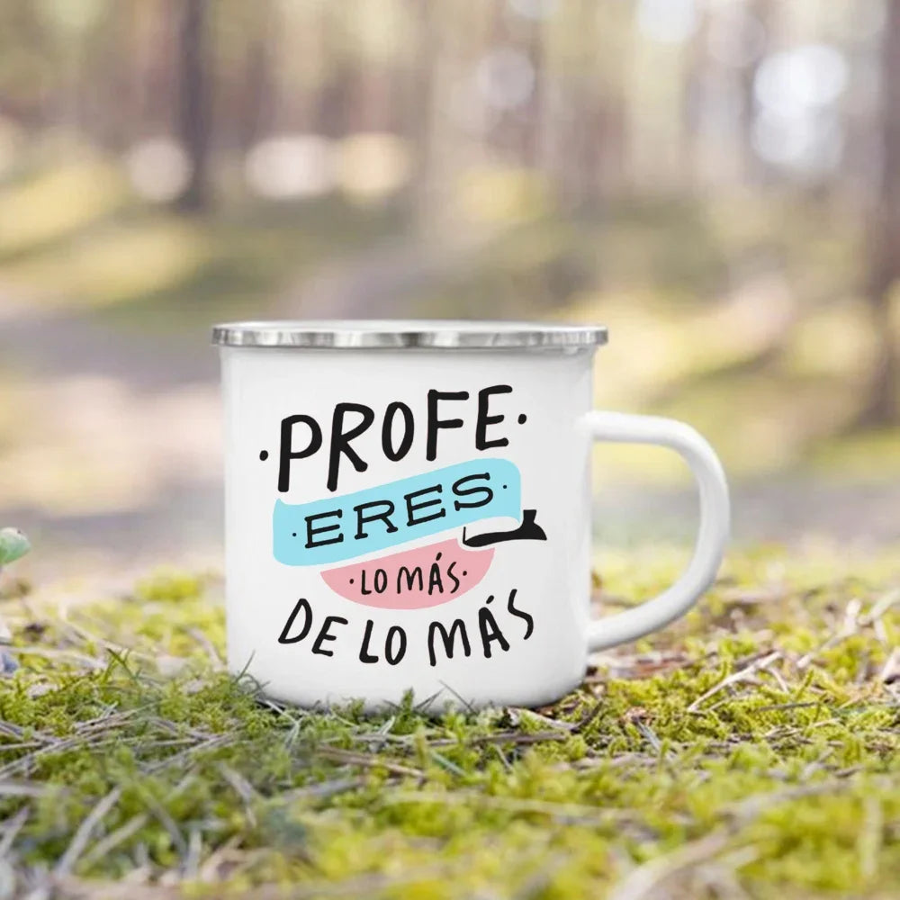 Spanish Print Mug Coffee Tea Cups Drinks Water Cup Teacher Life Enamel Mugs School Home Handle Drinkware Best Gifts for Teacher