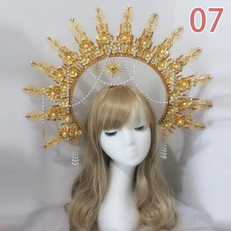 Baroque Headband DIY Material Gothic Lolita Crown Headband Gorgeous Vintage Church Mary Sun Goddess Tiaras DIY Headpiece