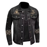 New Spring and Autumn Men's Denim Jacket Classic Retro Embroidered Lapel Motorcycle Jacket Trendy Fashion Loose Casual Denim Top