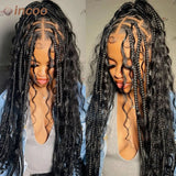 32" Full Lace Front Boho Box Braided Wigs For Women Cornrow Braids Lace Frontal Wigs Bohemian Goddess Locs Braid Synthetic Wig