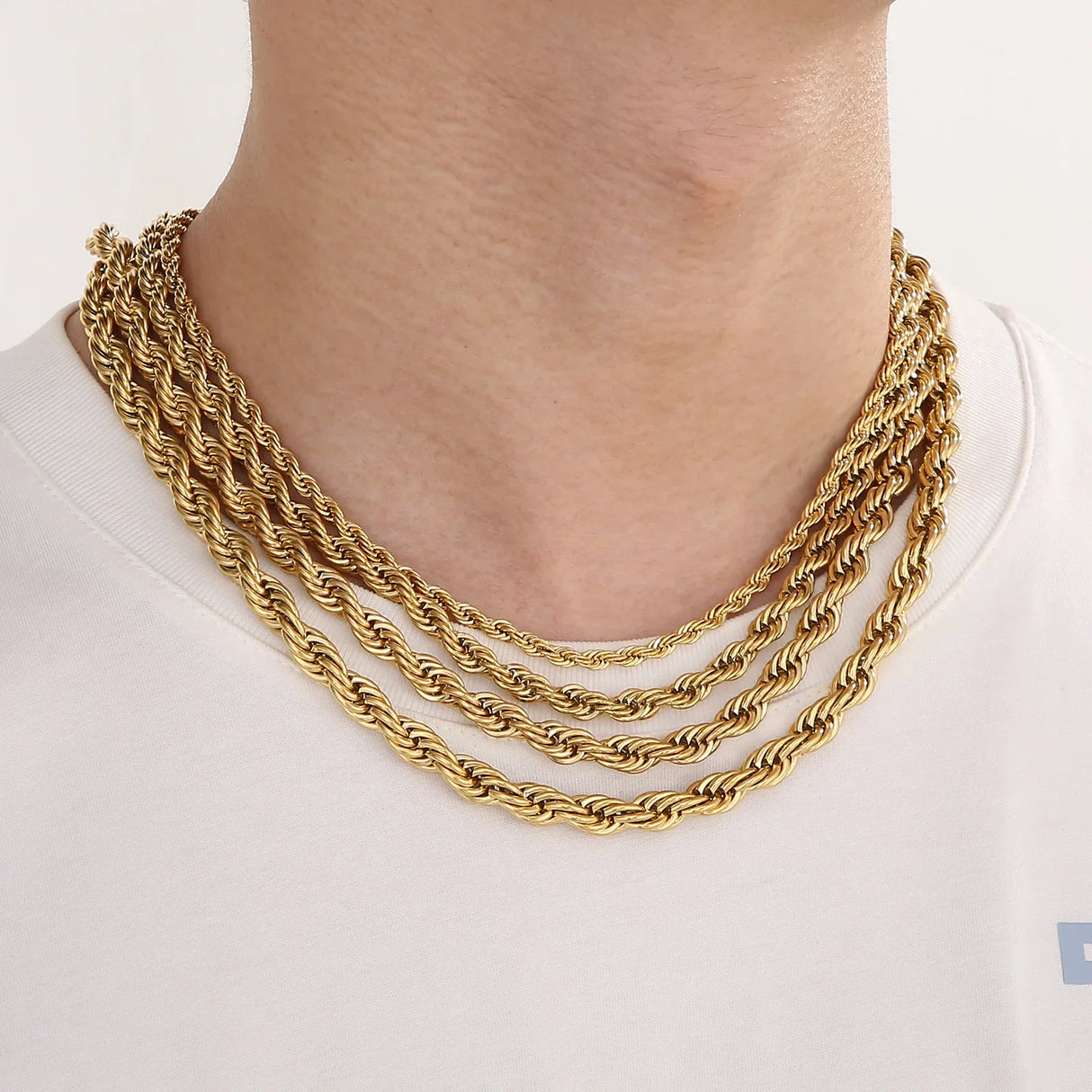 2-8mm Hip-Hop Stainless Steel Rope Chain Fashion Men And Women Jewelry Waterproof Choker Men Women Jewelry Gold Color Chains