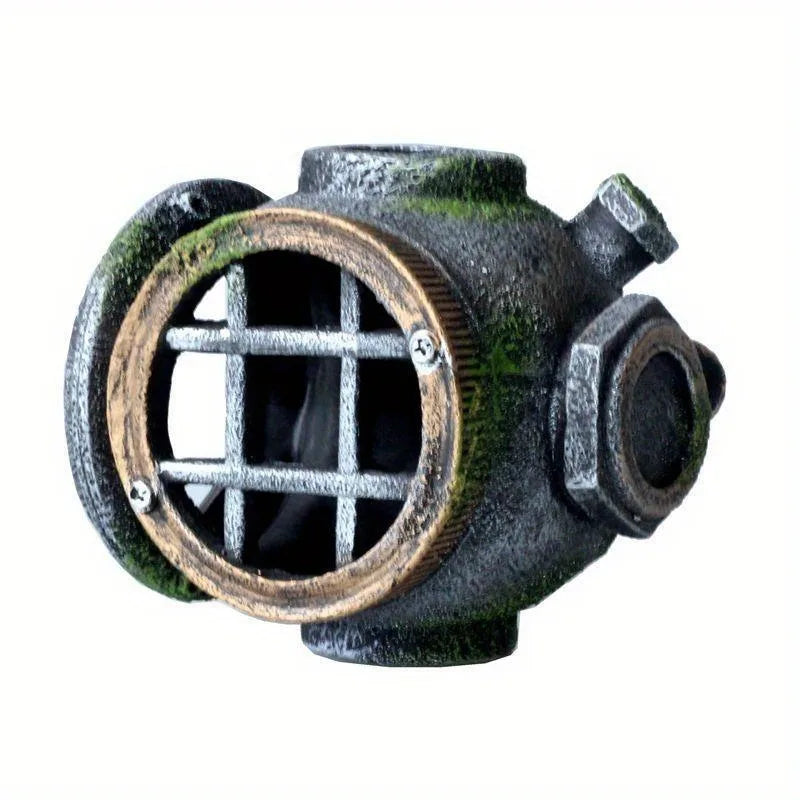 1pc Resin Diving Helmet Wreck Aquarium Fish Tank Landscaping Creative Decoration Ornament Through Rest Shelter for Tank