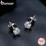 BAMOER Moissanite Stud Earrings, D Color Brilliant Round Cut Lab Created Diamond 925 Silver Earrings Gold Plated for Women