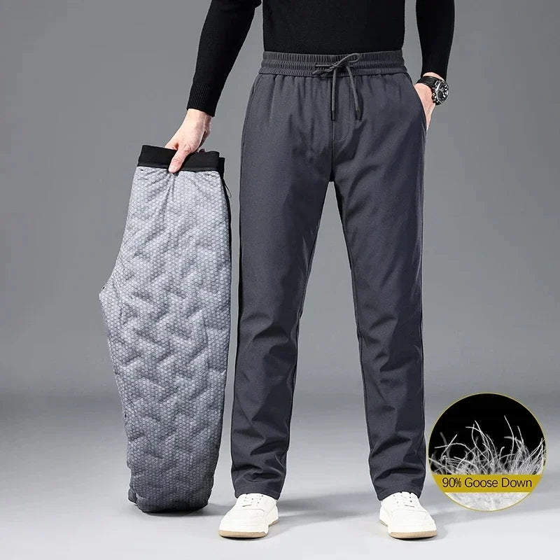 Winter Warm Men Down Pants goose Down Outdoor Sports Camping Straight Pants Hiking Pants Thicken Thermal Down Trousers