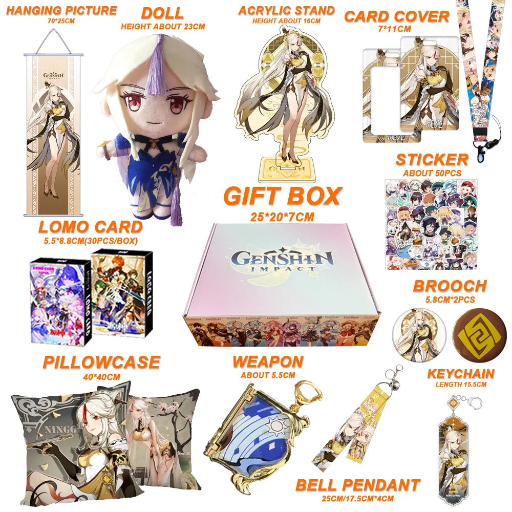 Genshin Impact Xianyun Navia Fontaine Furina Neuvillette Wriothesley Focalors Baizhu Kaveh Gift Box Include Keychain Doll Pillow