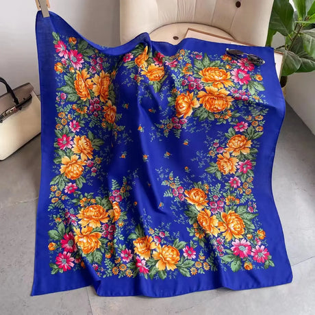 110*110cm Russian National Square Scarf Retro Floral Print Bandana Shawl Babushka Handkerchief Traditional Ukrainian Shawls