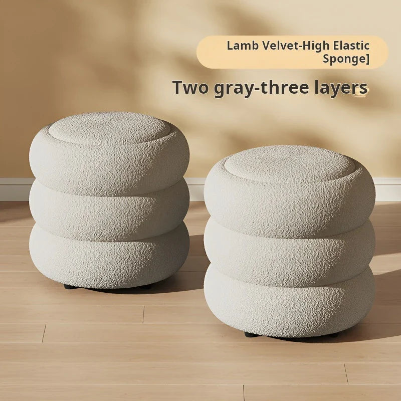 Living room Lamb wool low stool home shoe change small Ottoman Children chairs soft stool INS round Footrest Nordic Furniture