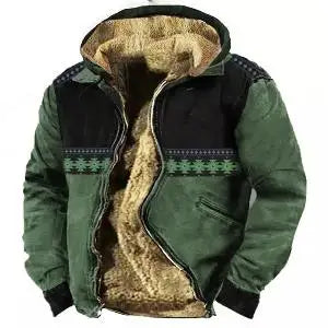 Vintage Zipper Coat Long Sleeve Tribal Totem Print Winter Warm Jacket for Men Thick Clothing Parkas Outerwear