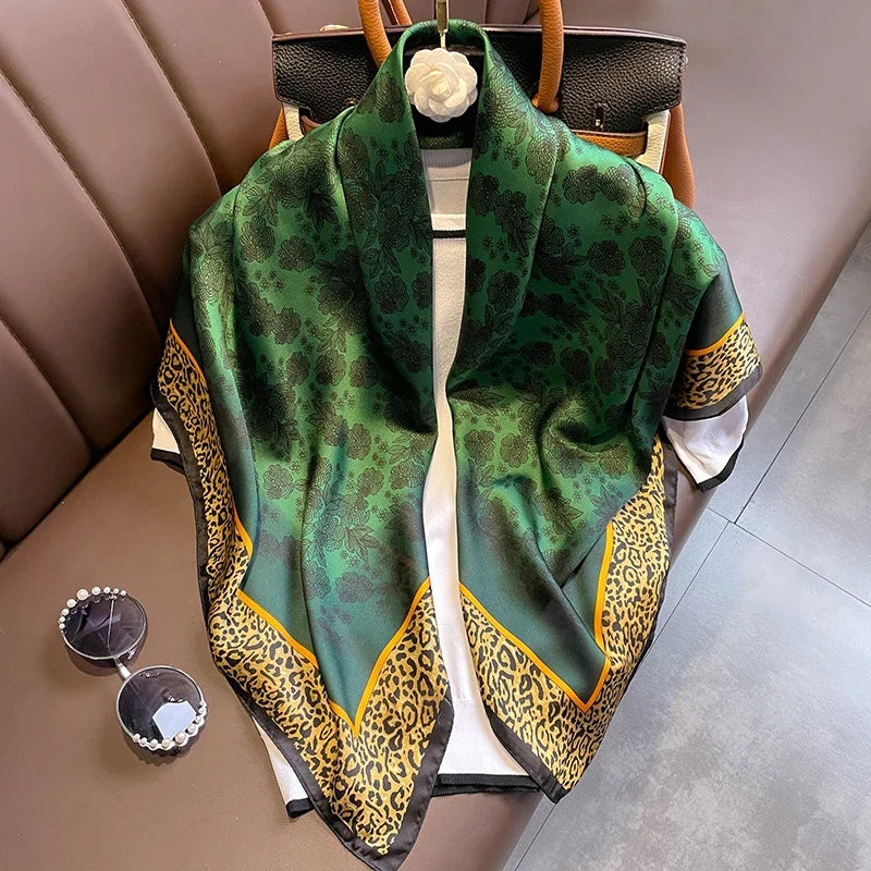 BYSIFA Yellow Green Scarves Bufandas Female Scarfs Shawl Fashion Elegant Satin Square Scarves Fall Winter Brand Silk Scarf Hijab