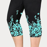 Summer New Casual Sports Yoga Capri Women Plus Size Floral Print Leggings Elastic Waist Cropped Pants Ladies Leisure Jegging