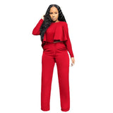 European and American women's new autumn and winter ruffle long sleeved women's high waisted wide leg pants two-piece set