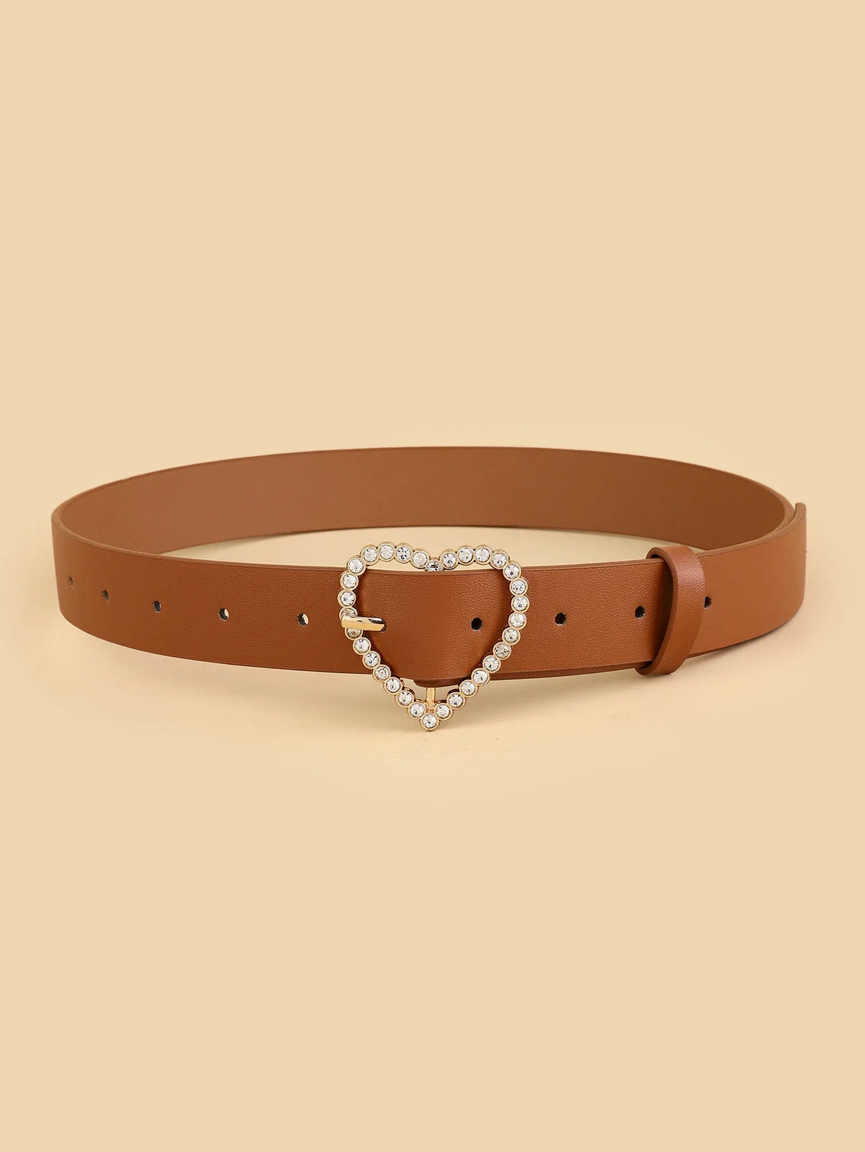 Women's New All Seasons Hot Heart-Shaped Diamond Buckle Head Belt Fashion Match Any Clothing Belt